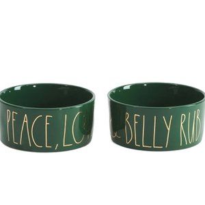 (NEW IN BOX) Rae Dunn PEACE, LOVE & BELLY RUBS Dog Cat Bowls Set 🐶